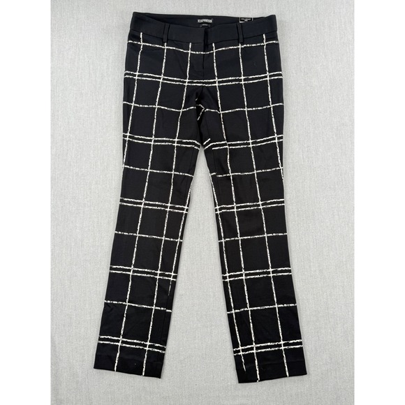 Express Pants - Express Columnist Slim Pants Womens 8R Black White Windowpane Grid Dress Trouser